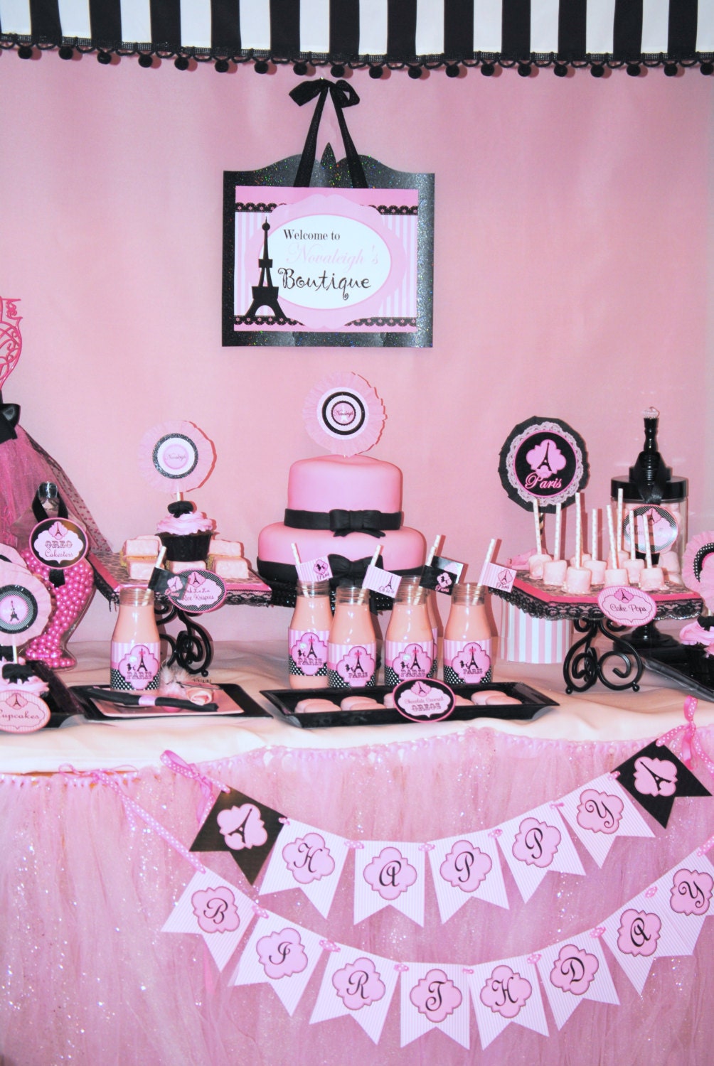 PARIS PARTY - Girls Birthday Party - Glamour Party -Diva Girl Party - Wedding Shower - Eiffle Tower - Black and Pink COMPLETE Package Il_170x135