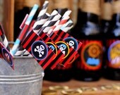 PIRATE Party - Bottle Labels - Pirates of the Caribbean - Boy or Girl Party - Birthday - Red and Black -Krown Kreations Il_170x135