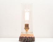 Tree Branch Hurricane Pedestal Lamp- Rustic Table Lamp, Exposed Edison Bulb Lighting, Nature, Wood Lamp
