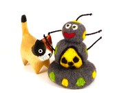 Robot Radiation Hazard Catnip Cat Toy - Needle Felted Wool