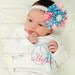 Baby Girl Onesie or Gown and Satin Flower Cluster with Pearl Rhinestone - Dark Turquoise and Hot Pink Monogram - Newborn thru 12 months