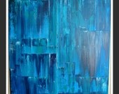 Home Decor, Office Decor, Gift for Men & Women, Fathers Day Gift--Turquoise White Sapphire Blue--Abstract Painting 2ft x 2ft Unframed