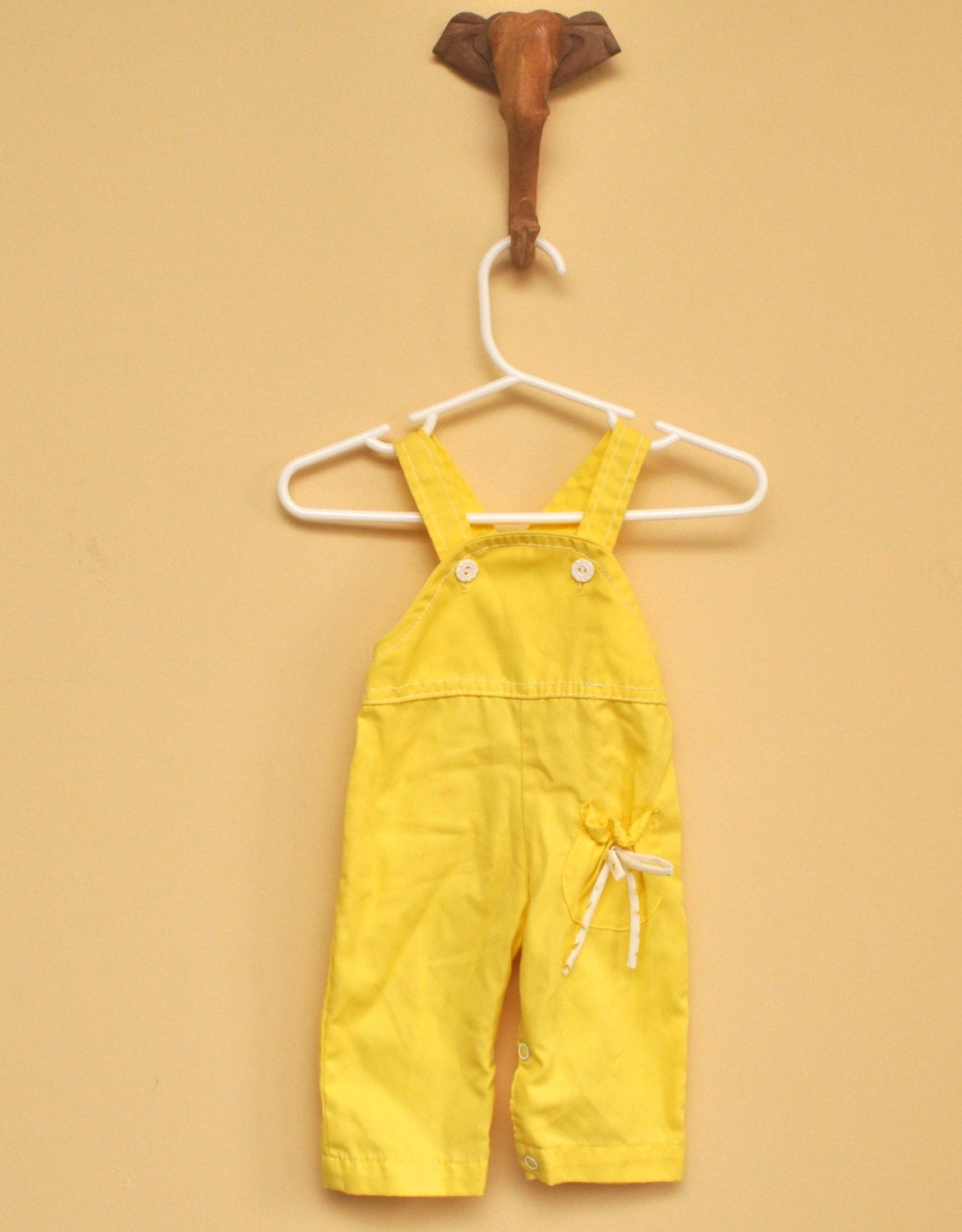 Sunny yellow newborn overalls, with pocket and cute tulip bow, criss cross back, 0-3 months