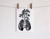 LUNGS and BRANCHES art print- anatomical lungs diagram with branches and flowers growing - original illustration collage - engravings
