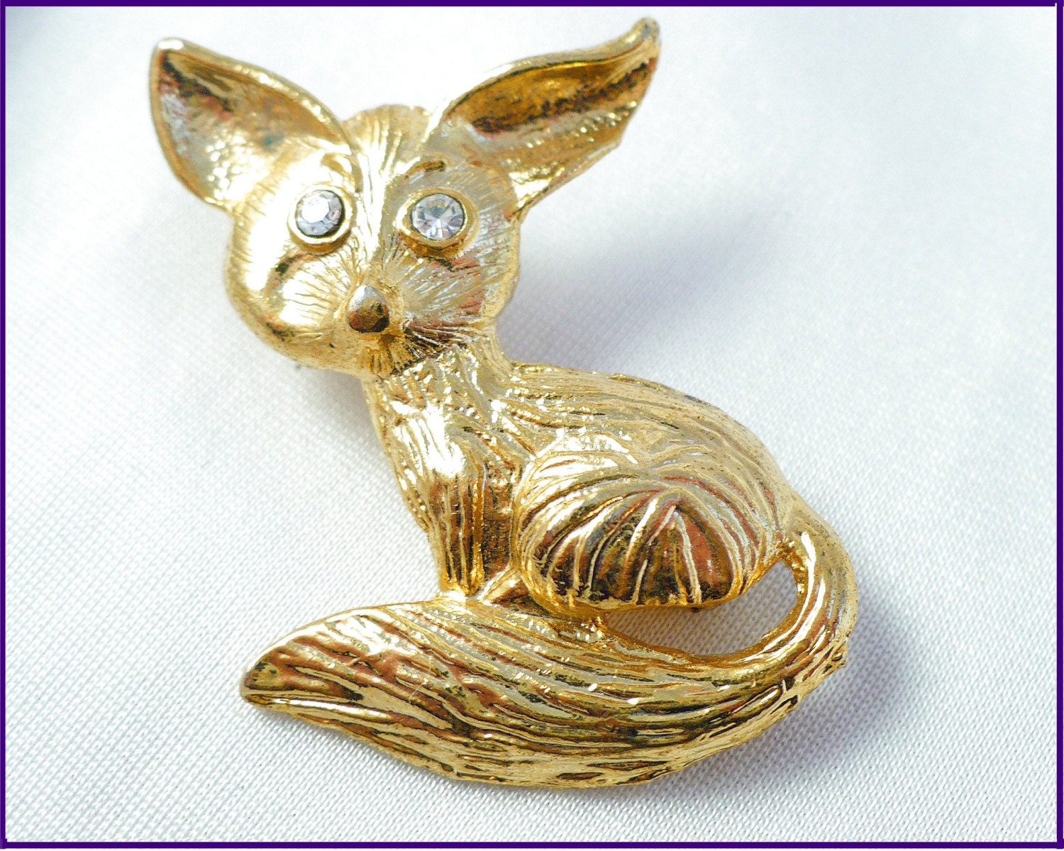 Vintage Foxy Gold & Rhinestone Fox Brooch, 3-D Figural