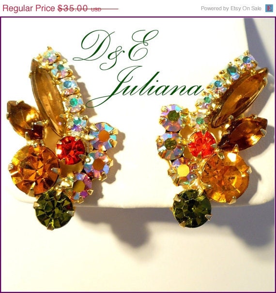 D and E Juliana AB Rhinestone Earrings - Multi-Color Clip-Ons