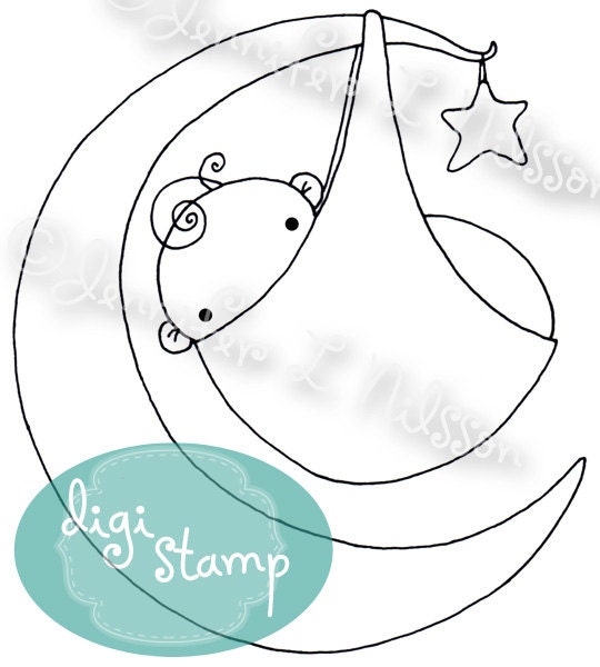 Digital Stamp - Moon Baby - digistamp JPG and PNG