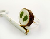 Pressed Leaves Wood Ring - handmade ring - pressed flower jewelry