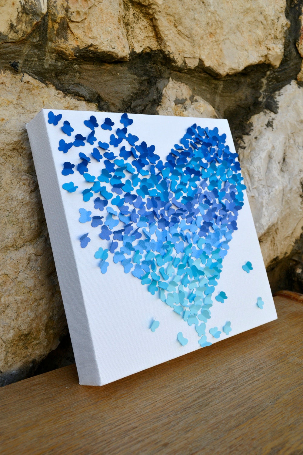 Blue Ombre Butterfly Heart/ 3D Butterfly Wall Art/ Engagement / Wedding Gift / Anniversary / Something Blue / Nursery Art   - Made to Order