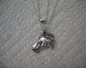 Sterling Silver Lg Mustang Horse Head / 18" Double Rope Chain