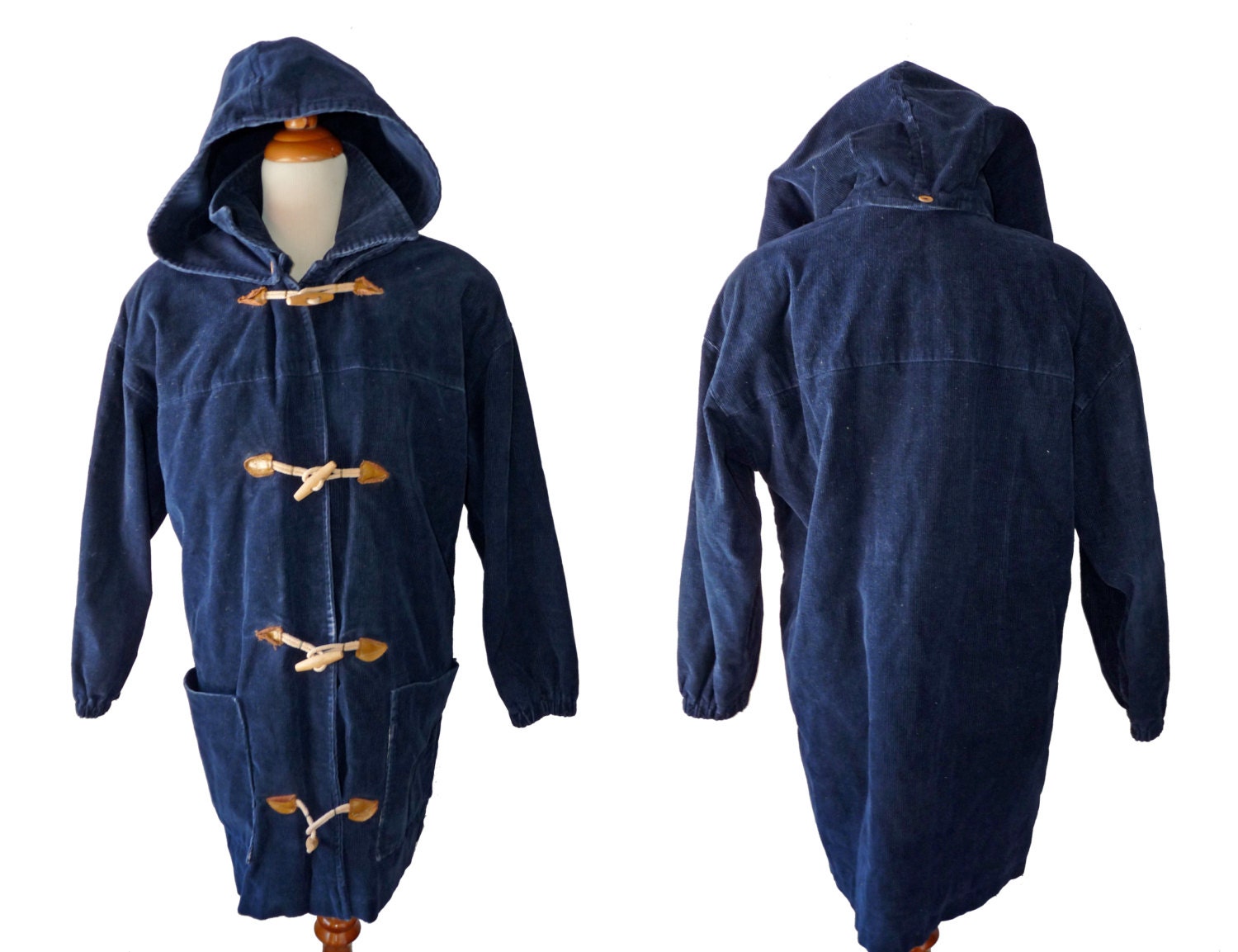1980s PADDINGTON corduroy coat with toggle closures and removable hood size large