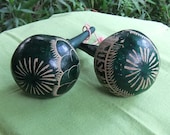 Vintage Maracas from Costa Rico Dark Green Hand Carved, Hand Crafted Musical Shakers