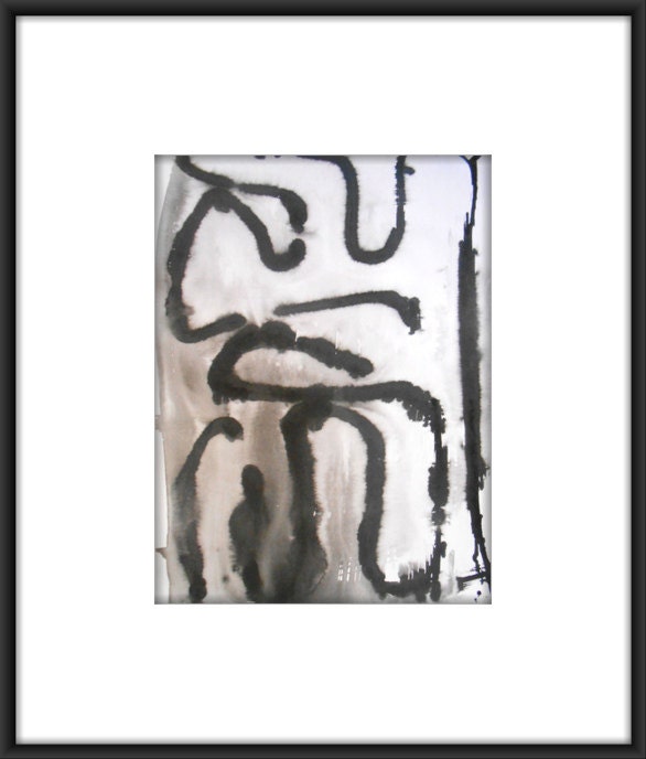 A3 Original Fine Art Black and White Abstract Ink Wash Painting 11.7x16.5 " The Frame of Topic 065"