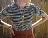 Vintage 70s Gold Bolo Tie Necklace with Flower Pendant