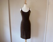BETSEY JOHNSON Dress 90s Gold Lurex Sparkle Wiggle Slip Dress M