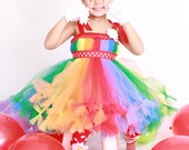 Petti Tutu Dress - Halloween or Birthday Costume - Rainbow - Cutie Patootie Clown - 3-4 Toddler Girl Il_170x135