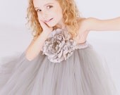 Flower Girl Tutu Dress - Grey - Dazzling Dove - 3-4 Toddler Girl