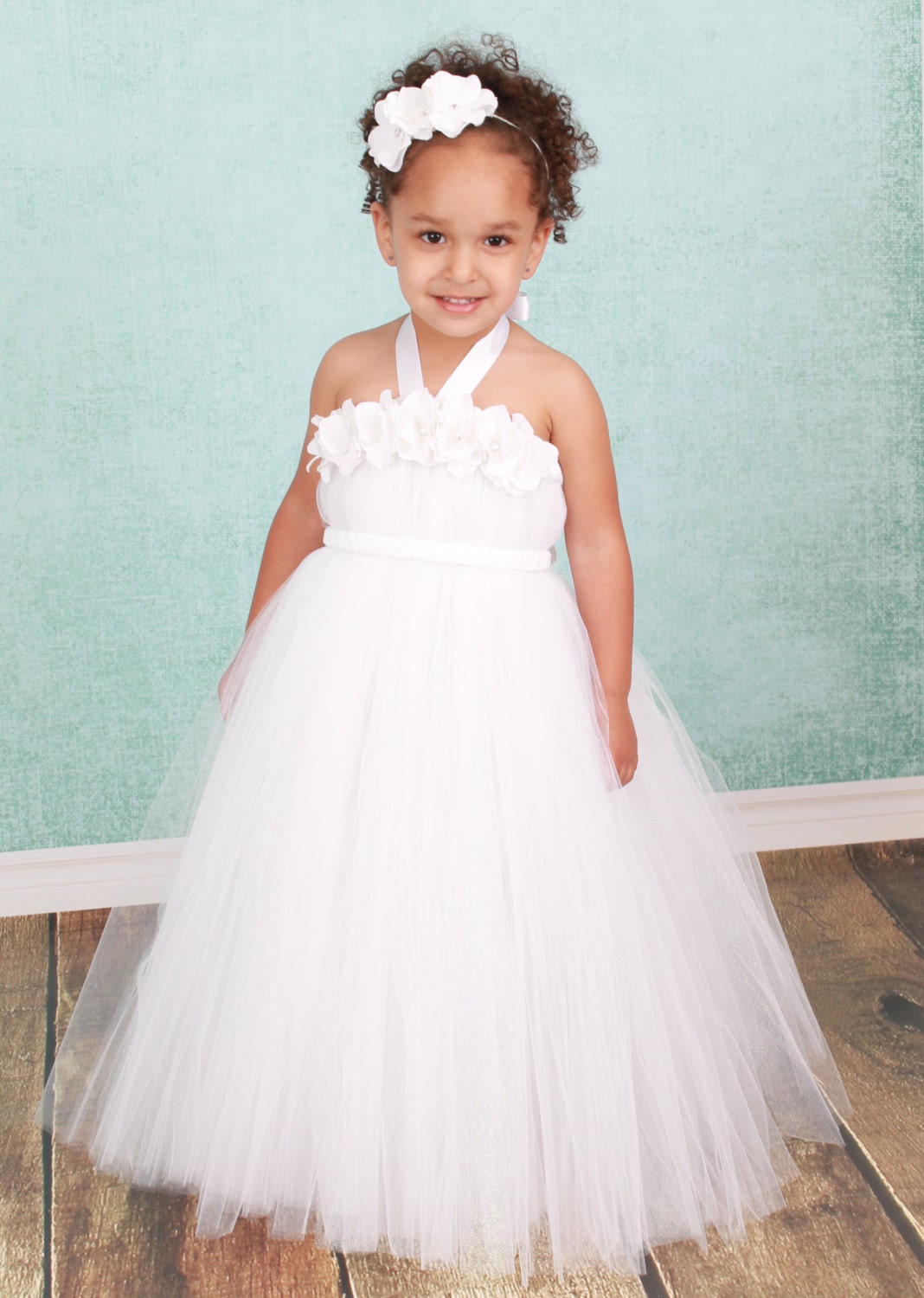 READY TO SHIP:  Flower Girl Tutu Dress - White - Star Dust - 3-4 Toddler Girl - Cutie Patootie Designz