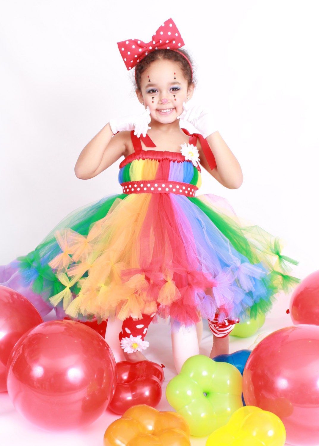Petti Tutu Dress - Halloween or Birthday Costume - Rainbow - Cutie Patootie Clown - 3-4 Toddler Girl Il_570xn