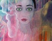 Paint drips 1, art, painting, acrylic, face, fashion canvas ready to hang