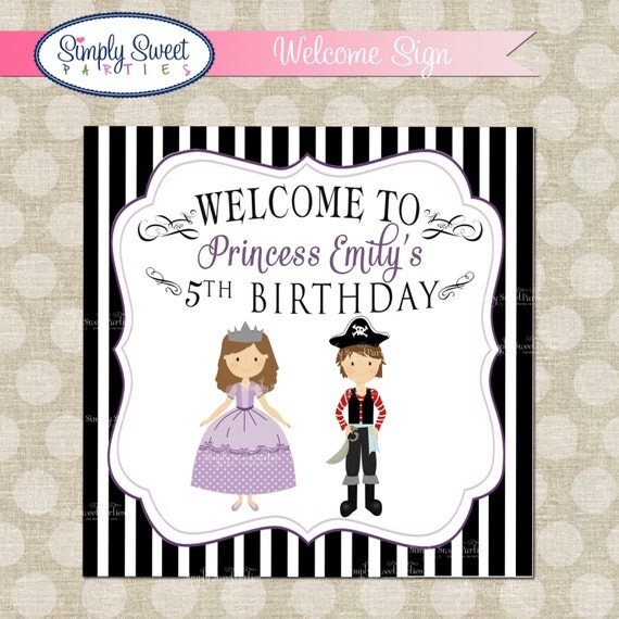 Pirate and Princess Birthday Party Printable PDF Welcome Door Sign Il_570xn