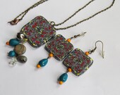 Jewelry set, necklace and earring set, polymer clay jewelry, unique handmade.