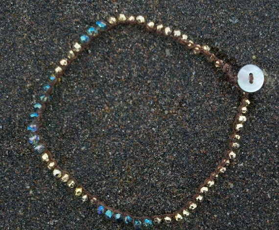 Green Aurora Borealis Crystal Bracelet with Pyrite Stones - Bohemian Beach Inspired