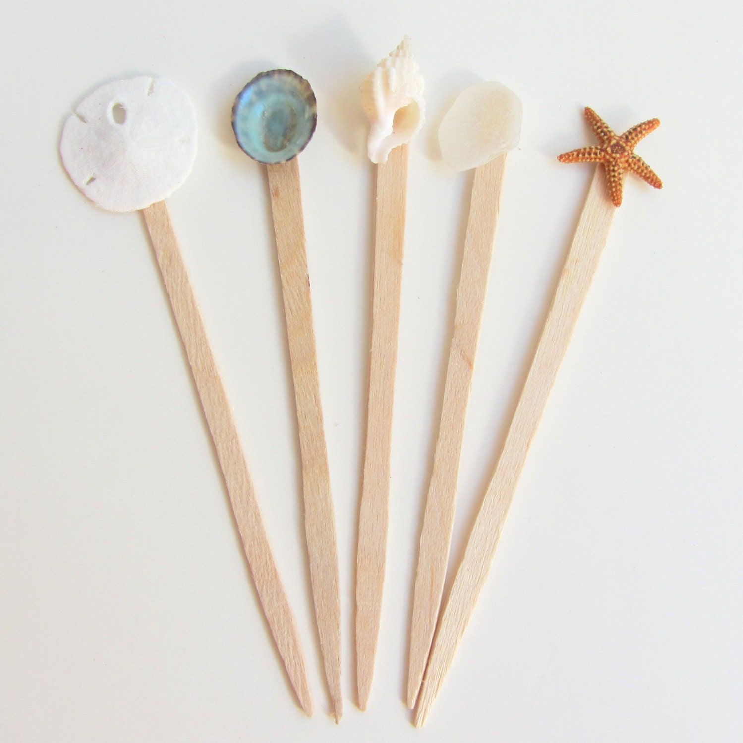 Shell Pick -  Seaglass Pick - Starfish Pick - Sand Dollar Pick  - Beachy Picks  - 10 Cupcake Picks