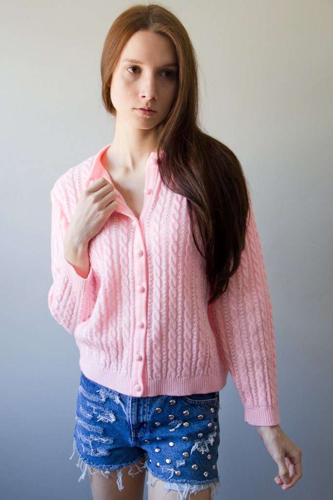 Pink Vintage Sweater Button Up Cardigan Northern Isles Light Small Extra Small XS