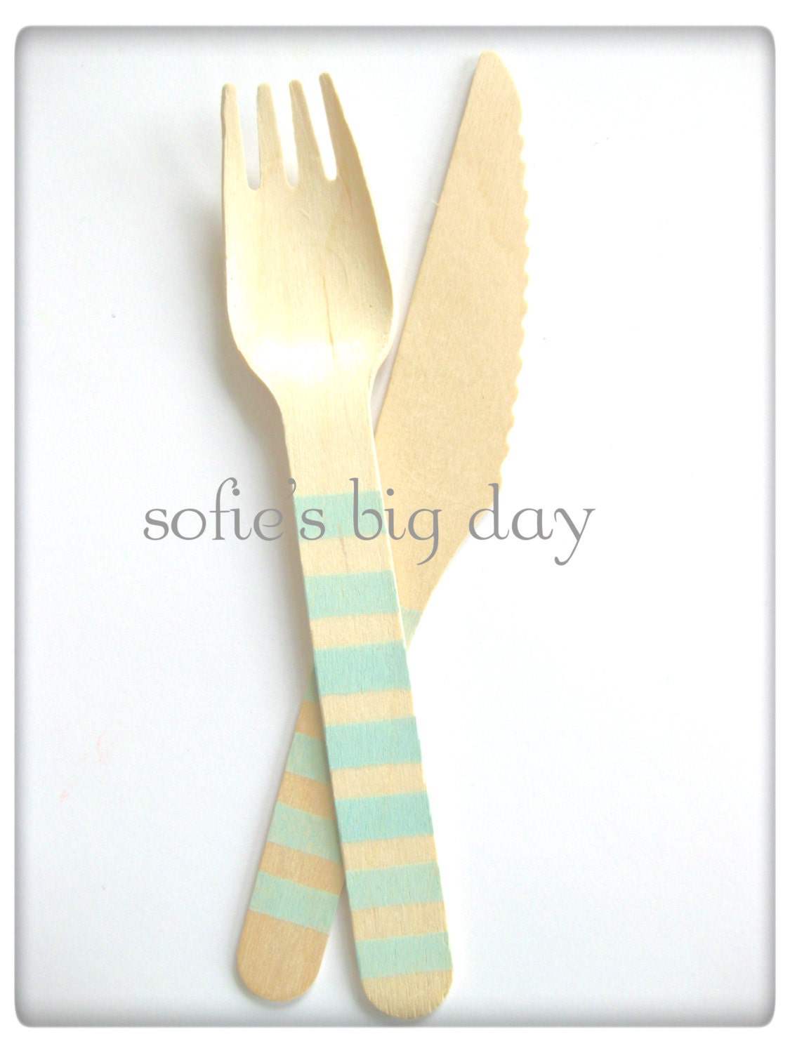 40 SEA GLASS  Stripe Hand Stamped Wooden Utensils-stamped utensils-wooden spoons-wooden forks
