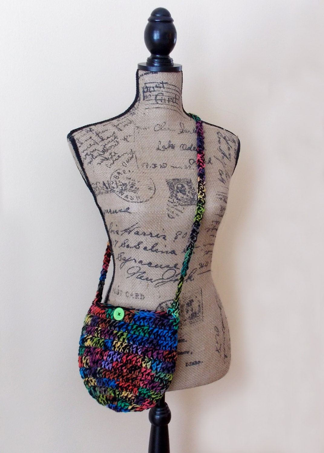 Small Chunky Crochet Hobo Bag, Sling Bag, Rainbow, Black, Neon, Hippie Purse, Boho Bag
