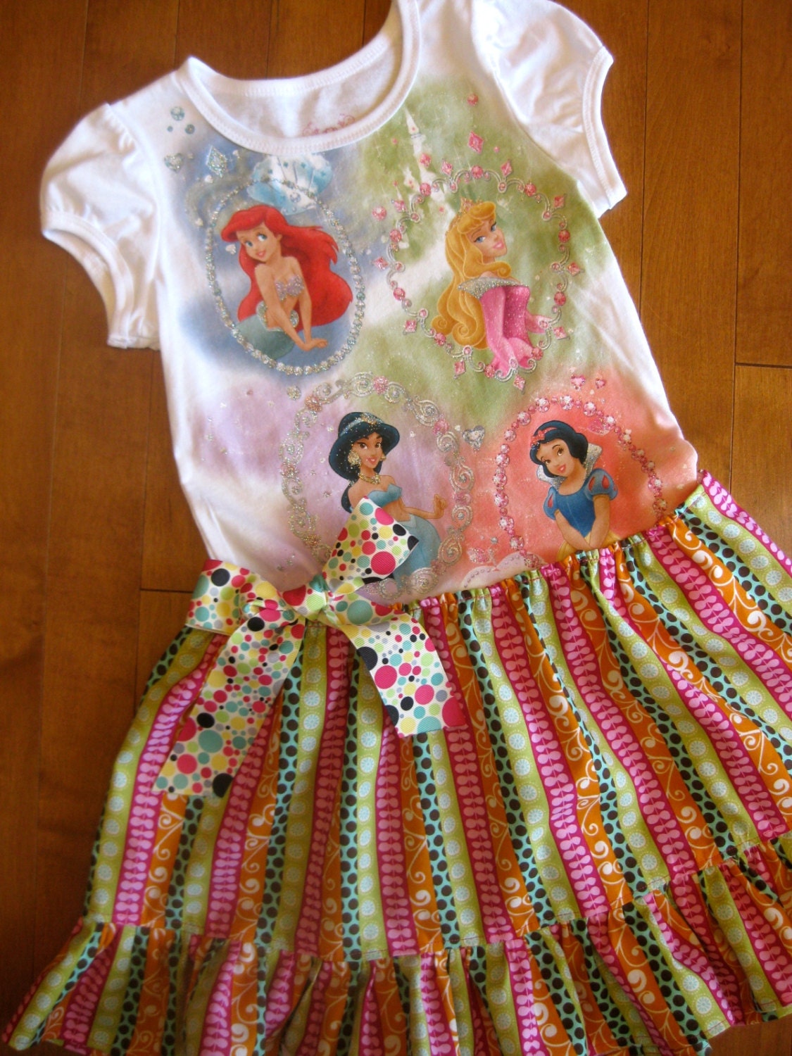 Disney Princess Dress Upcycle T Shirt Ariel Jasmine Snow White Aurora Girls 5 6