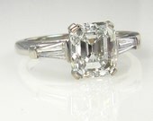Everlasting Classic..2.35ct Estate Vintage Emerald Asscher Cut Diamond GIA VVS2 with 2 Baguettes in Platinum