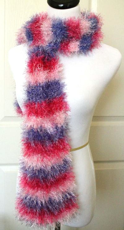 Striped Eyelash Scarf - Loom Knit Pinks and Purples