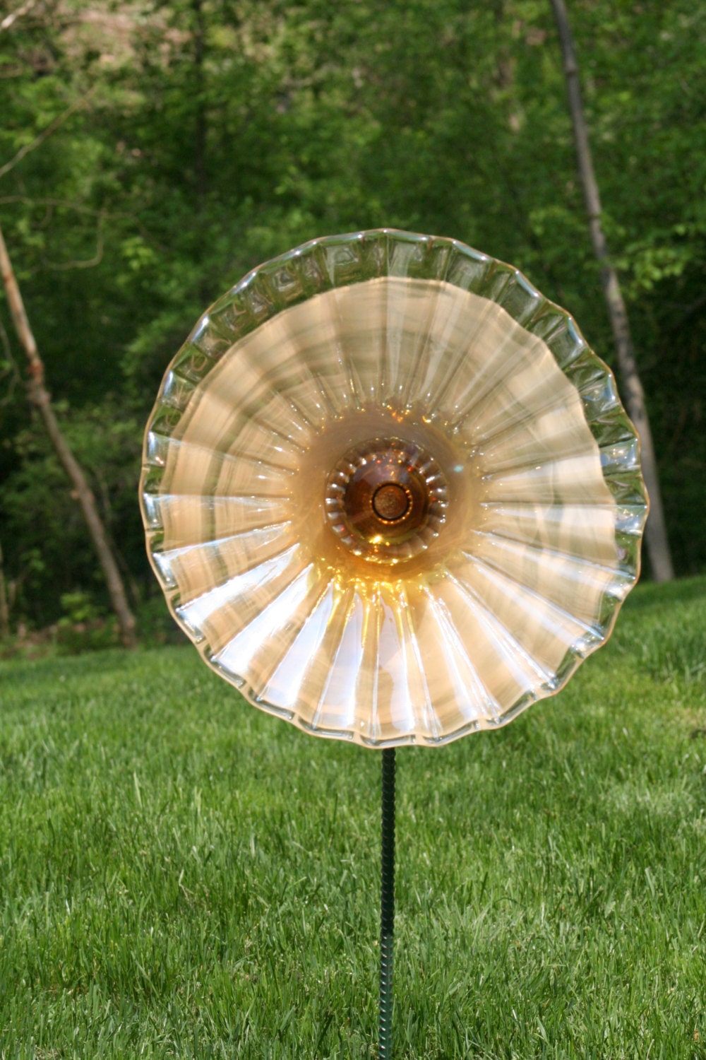 Glass ART sculpture GARDEN sun catcher and Glass Plate Flower sold on Etsy