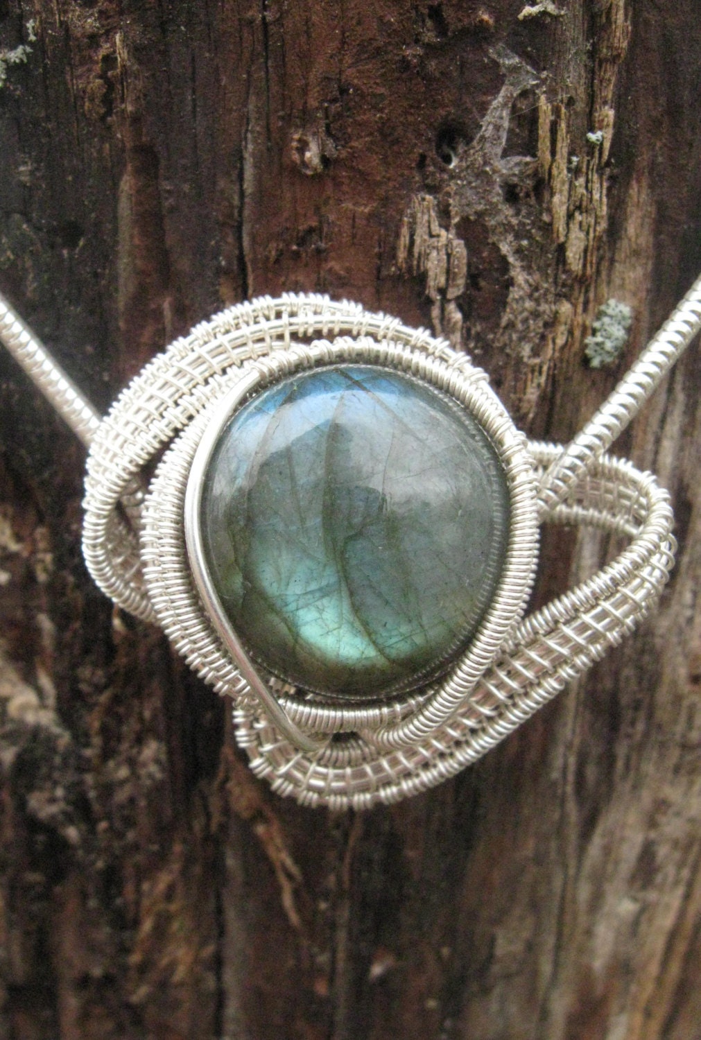 Labradorite Multi-directional Wire Wrapped Pendant in Sterling Silver