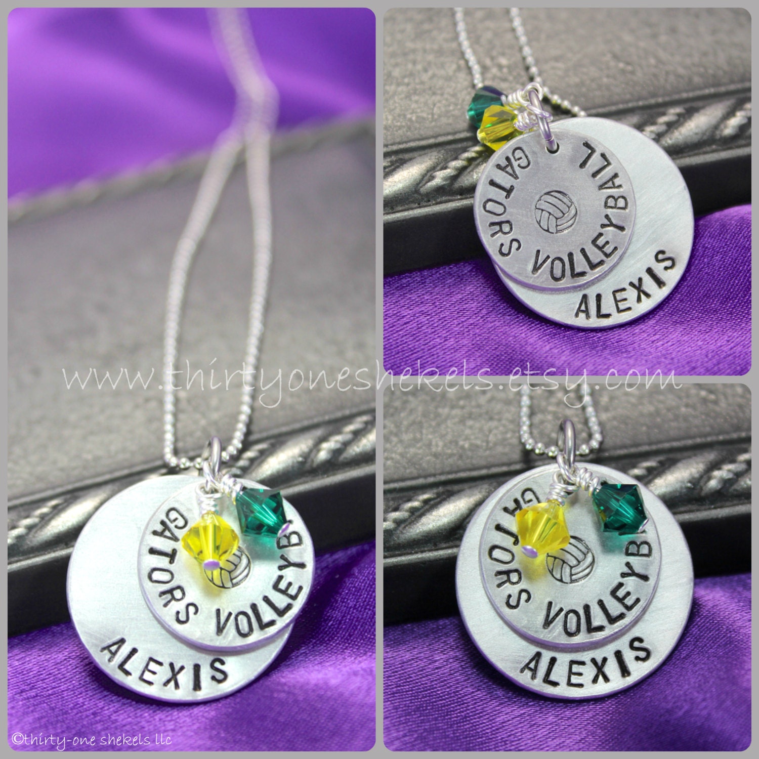 Hand Stamped Necklace, Volleyball Team Necklace,  Personalized Sports necklace, Team necklace