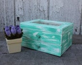 Upcycled Jewelry Box - Turquoise Jewelry Box - Shabby Chic - Jewelry Storage - White and Teal