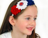 The American Flag Headband - Red, White & Blue American Pride Flower Headband - Baby Girl 4th of July Flower Hair Bow