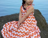 Emmaline Girls Ruffled Maxi Dress Sundress Floor Length Chevron Fabric Girls Sizes 5, 6, 7