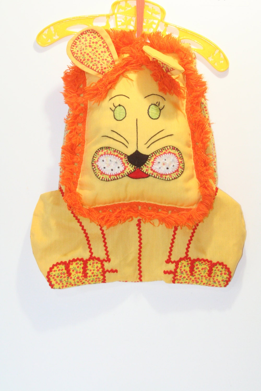 Vintage Hanging Diaper Caddy Gold Orange Lion Circus Theme Baby Room Toy Holder