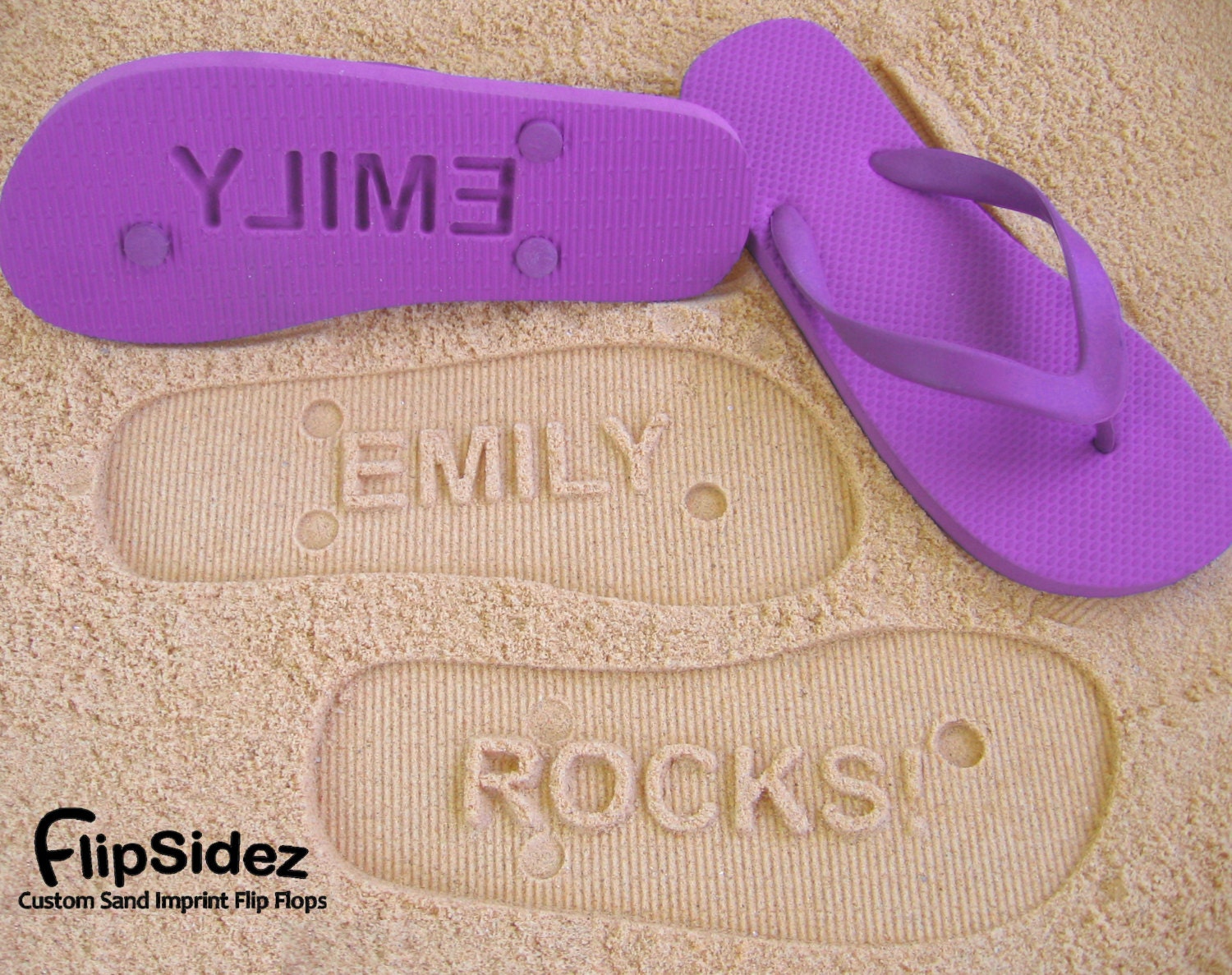 Personalized Sand Imprint Flip Flops. Personalize With Your Design. No Minimum Order Quantity