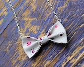 mini bow tie necklace : gray and purple one of a kind, ready to ship fabric bow necklace