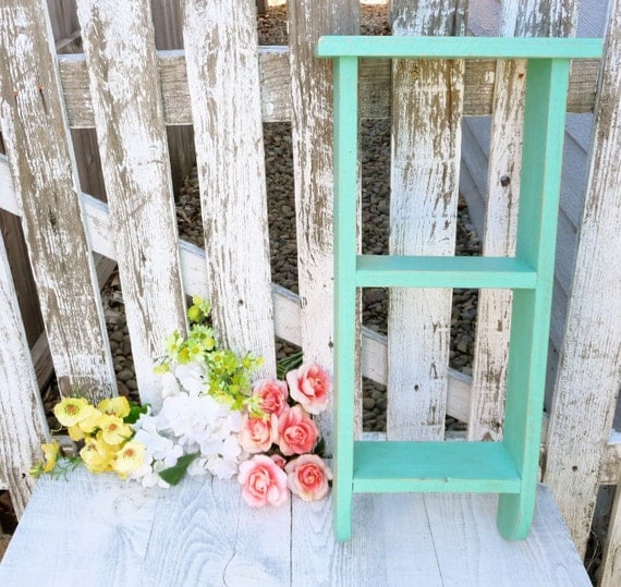 Teal SHABBY CHIC ladder style hanging wall by HuckleberryVntg
