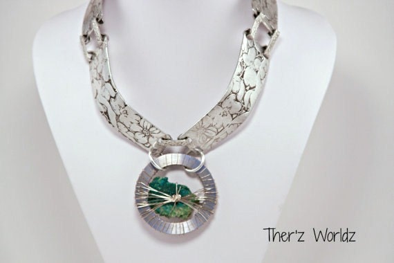 Pendant necklaces, choker necklace, silver necklace, black necklace, green necklace, wire wrap, steampunk necklace, Mothers Day gift idea