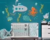 Submarine and Ocean Friends Under the Sea Nursery Wall Decal for Baby, Kids or Childrens Room