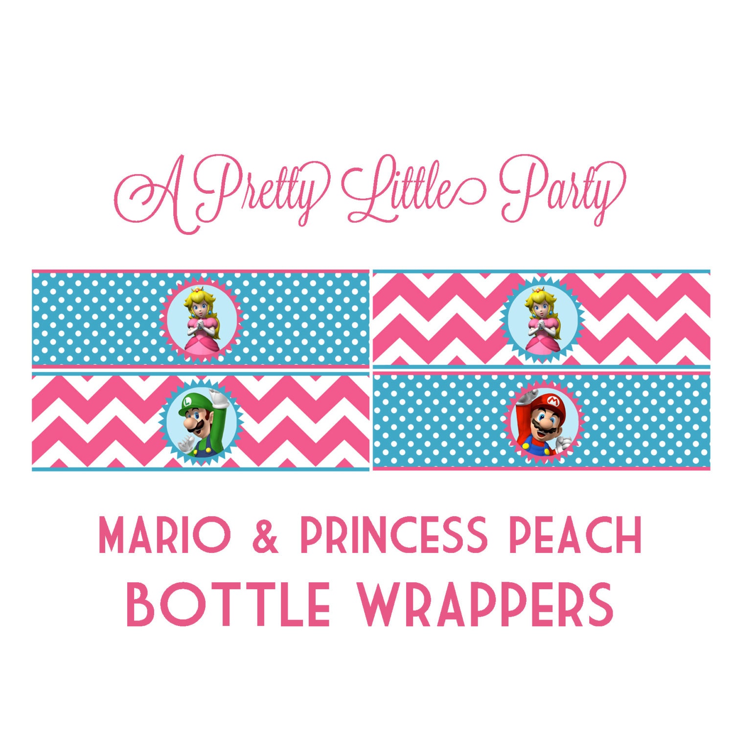 Princess Peach & Mario Bottle Wrappers - Super Mario - Mario Bros - Party Supplies - instant download