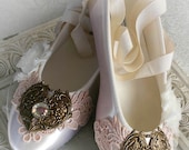 SELINA romantic Victorian, vintage inspired lace embellished fairytale ballet slipper wedding shoes, flats, made to order sizes 5 - 11
