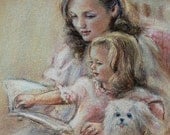 Mother' Day, Special Offer,  "Bedtime Story"  reading mom Art print nursery art, baby pastel 8x10
