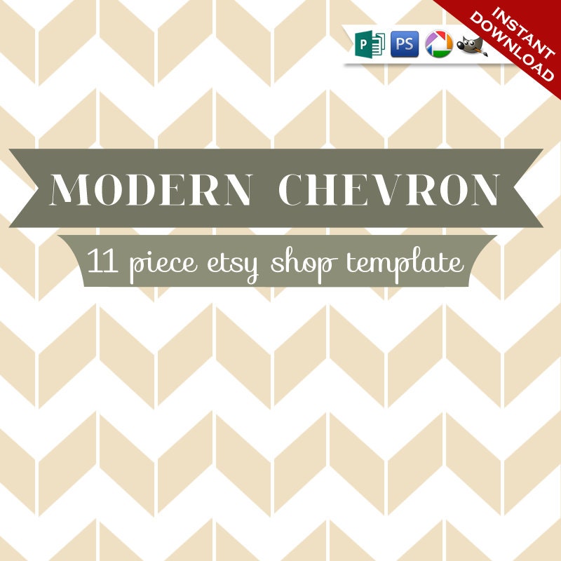 Custom Etsy Banner and Avatar Design Set - 11 Piece Modern Chevron Minimalist Retro DIY Template - mdc - Geometric ZigZag